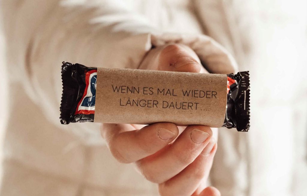 Gastgeschenk Schokoriegel für Wartezeit